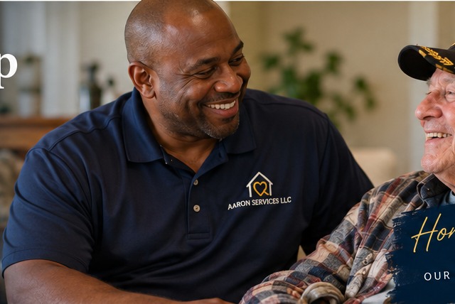 Illustration of a friendly companion sharing a conversation with an older veteran